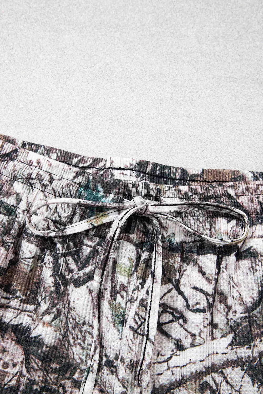 Women's camo long sleeve top and elastic-waist shorts two-piece set
