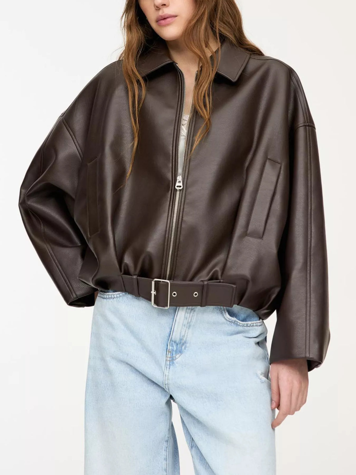 Trendsi Faux Leather Zip Up Jacket -