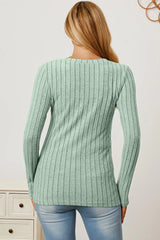 Trendsi Basic Bae Full Size Ribbed V-Neck Long Sleeve T-Shirt - Shirts
