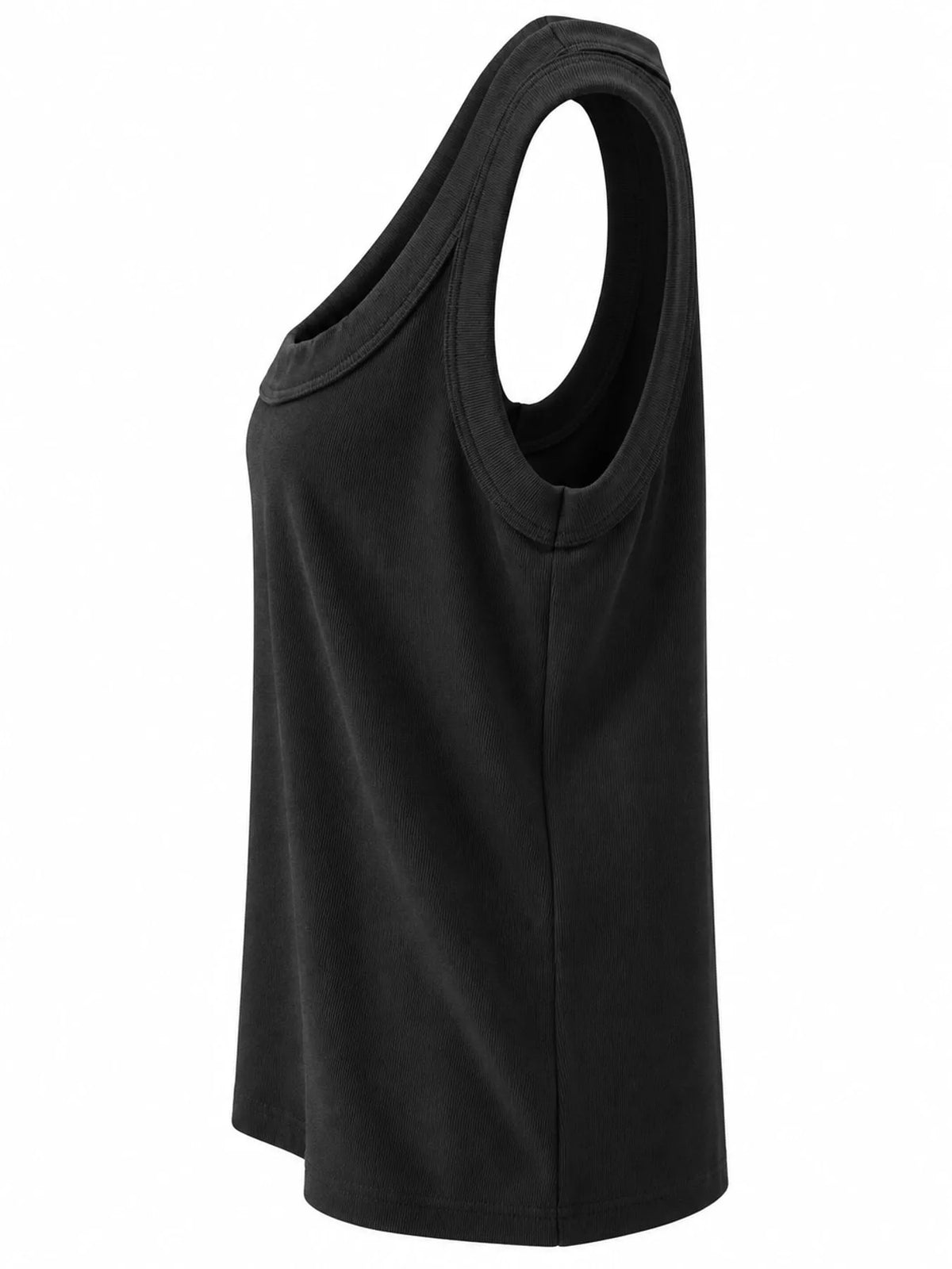 Black scoop neck tank top, side view