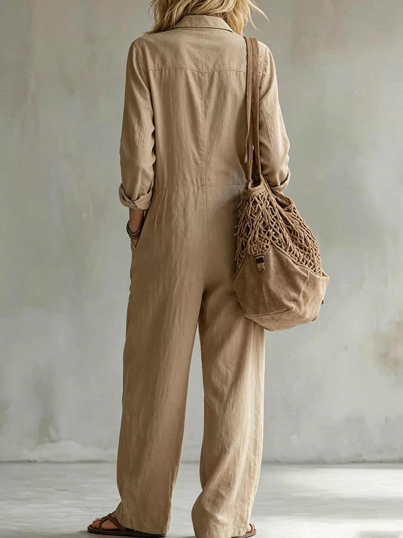 Trendsi Full Size Long Sleeve Button Front Jumpsuit Plus Size -