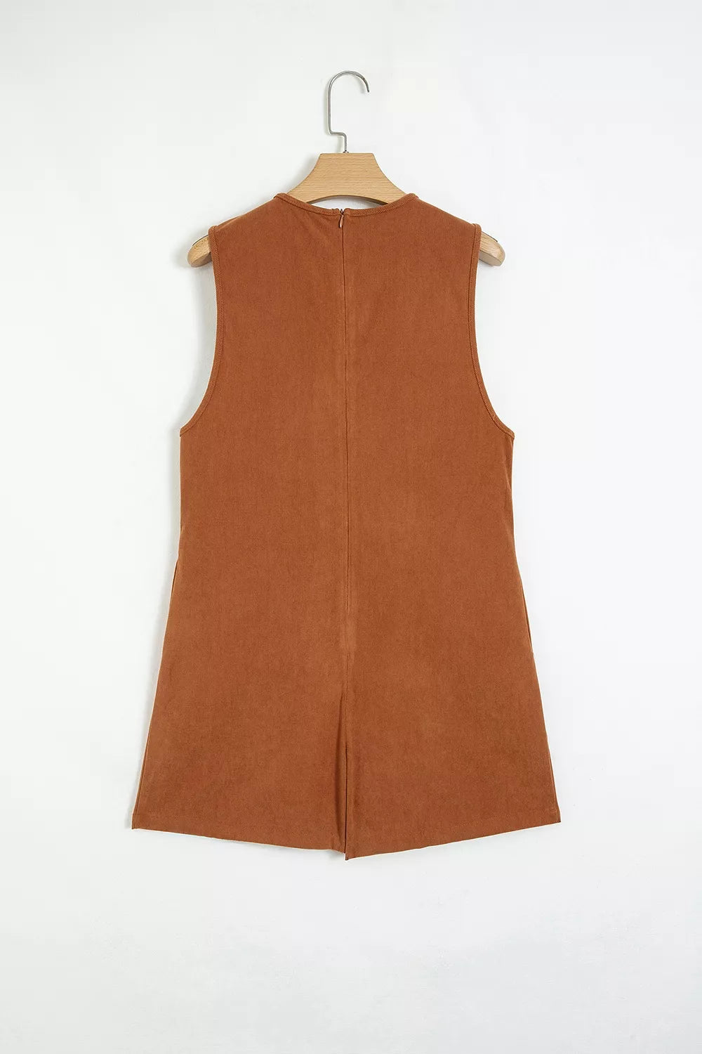 Rust brown corduroy romper, hanging back view