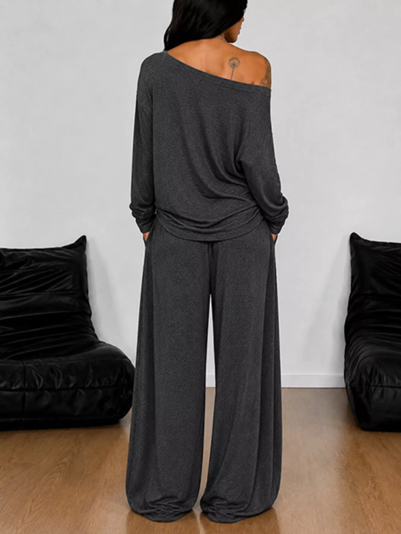 Trendsi Full Size One-Shoulder Top and Drawstring Pants Set Plus Size -