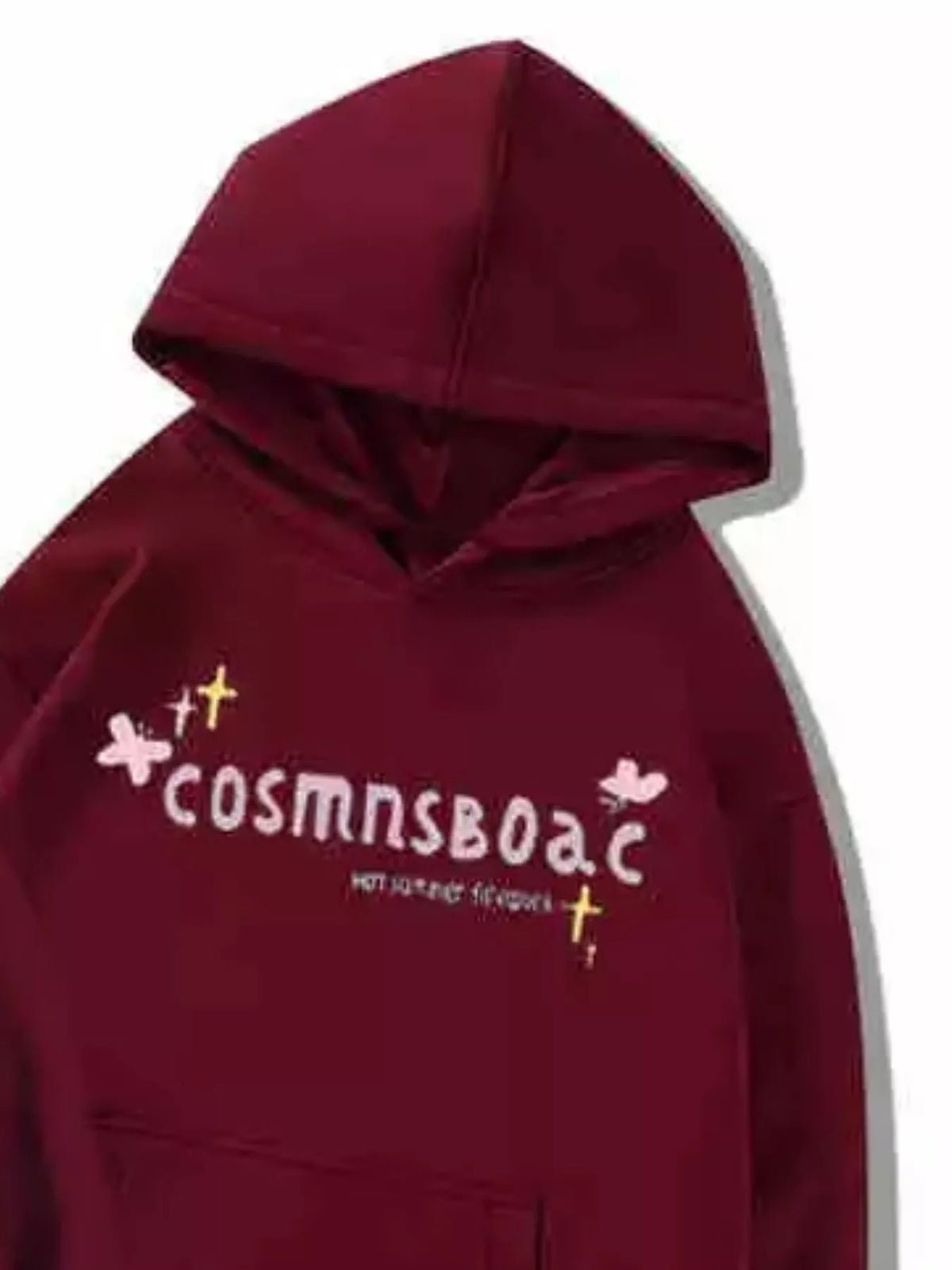 Women's Christmas Tree Fireworks Graphic Hoodie in Burgundy, alternate view