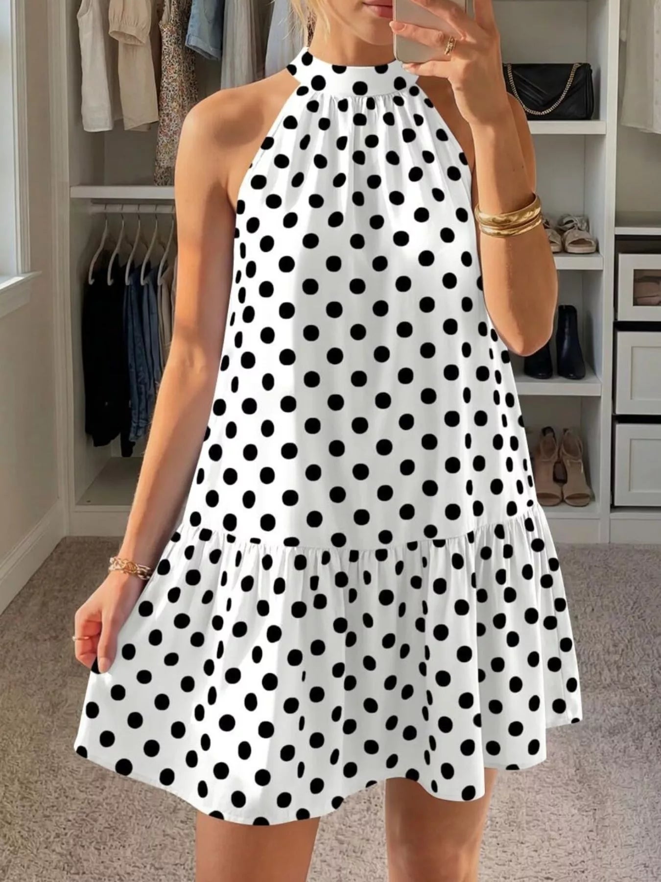Trendsi Polka Dot Halter Neck Mini Dress -