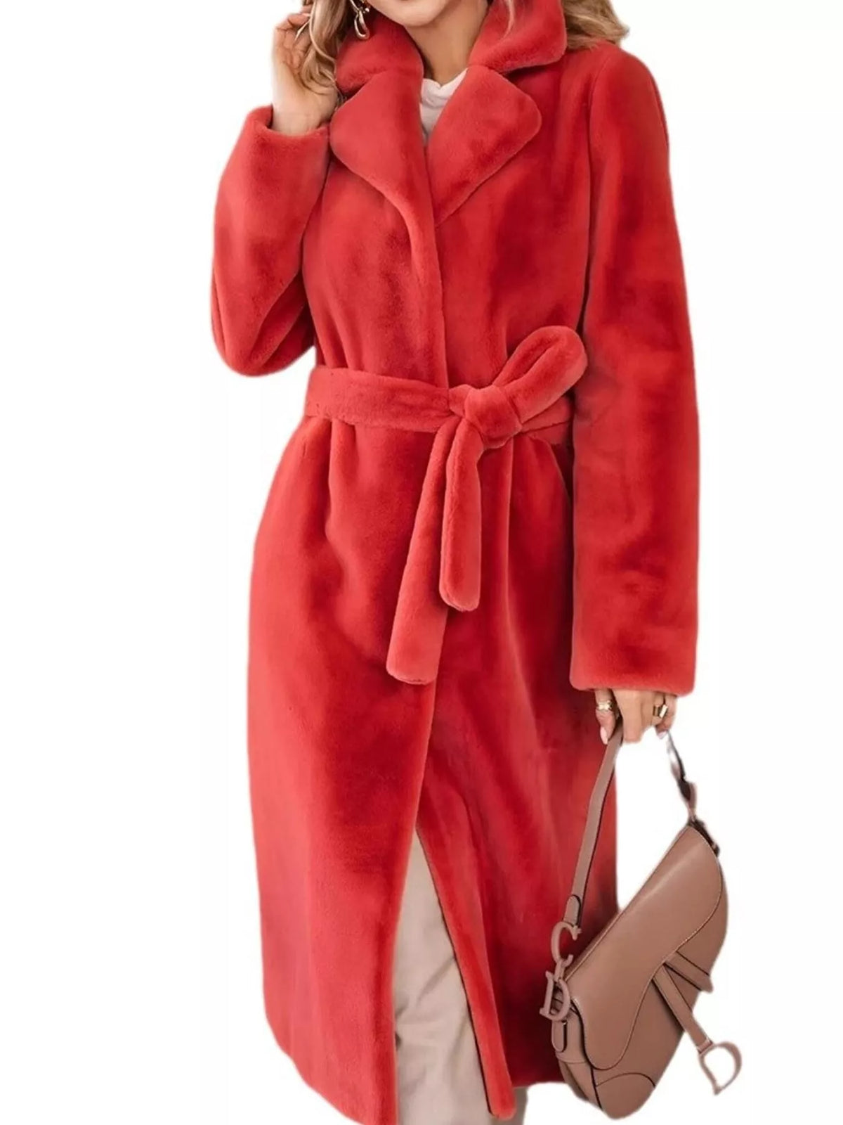 Faux Fur Longline Coat — front view