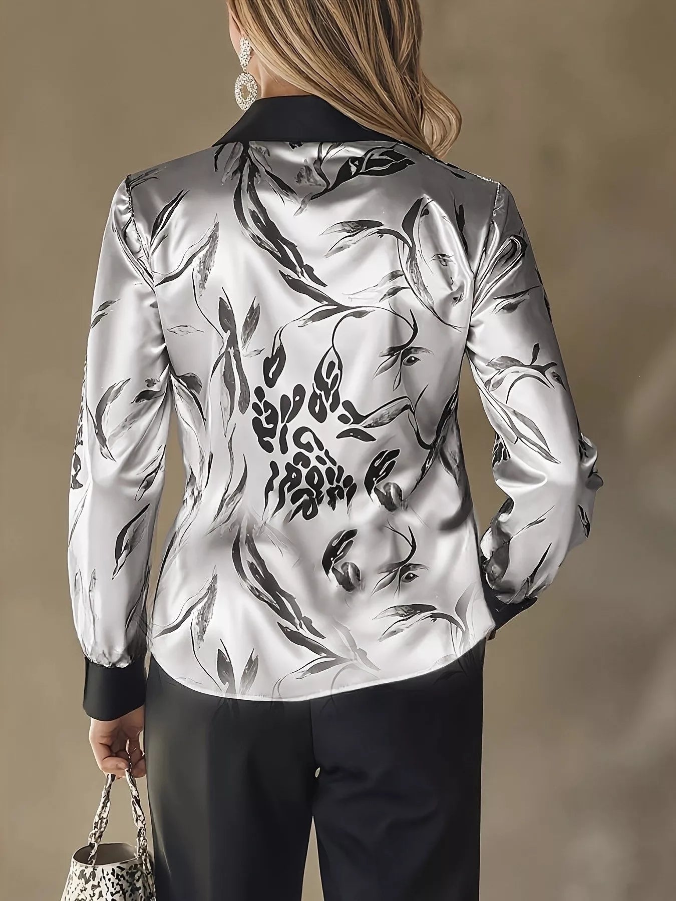 Trendsi Satin Leopard Button Up Shirt -