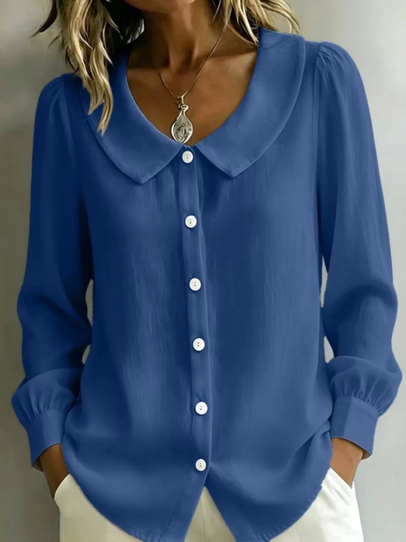 Trendsi Full Size Peter Pan Collar Button-Down Shirt Plus Size -