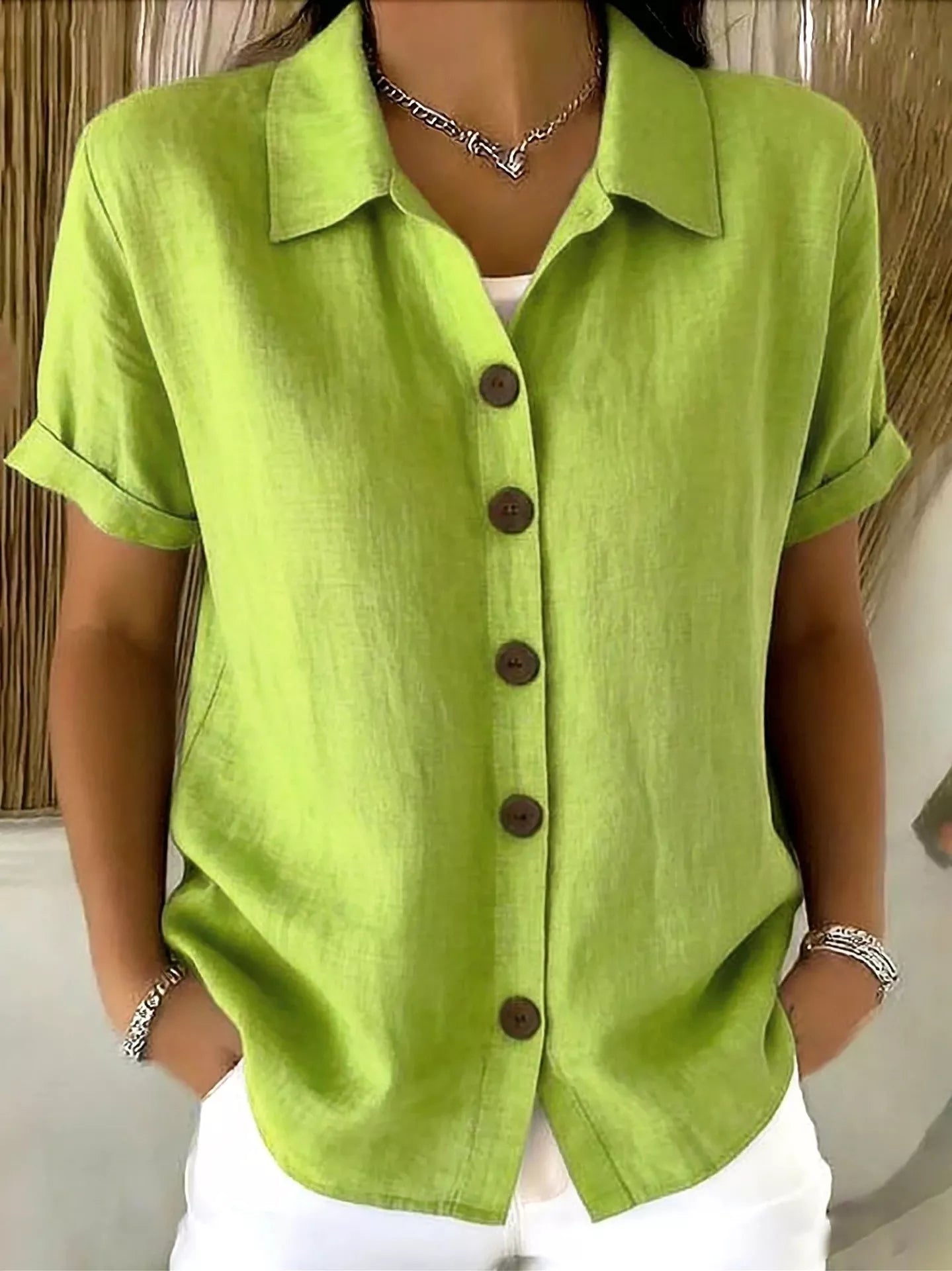 Trendsi Full Size Button-Down Short Sleeve Shirt Plus Size -