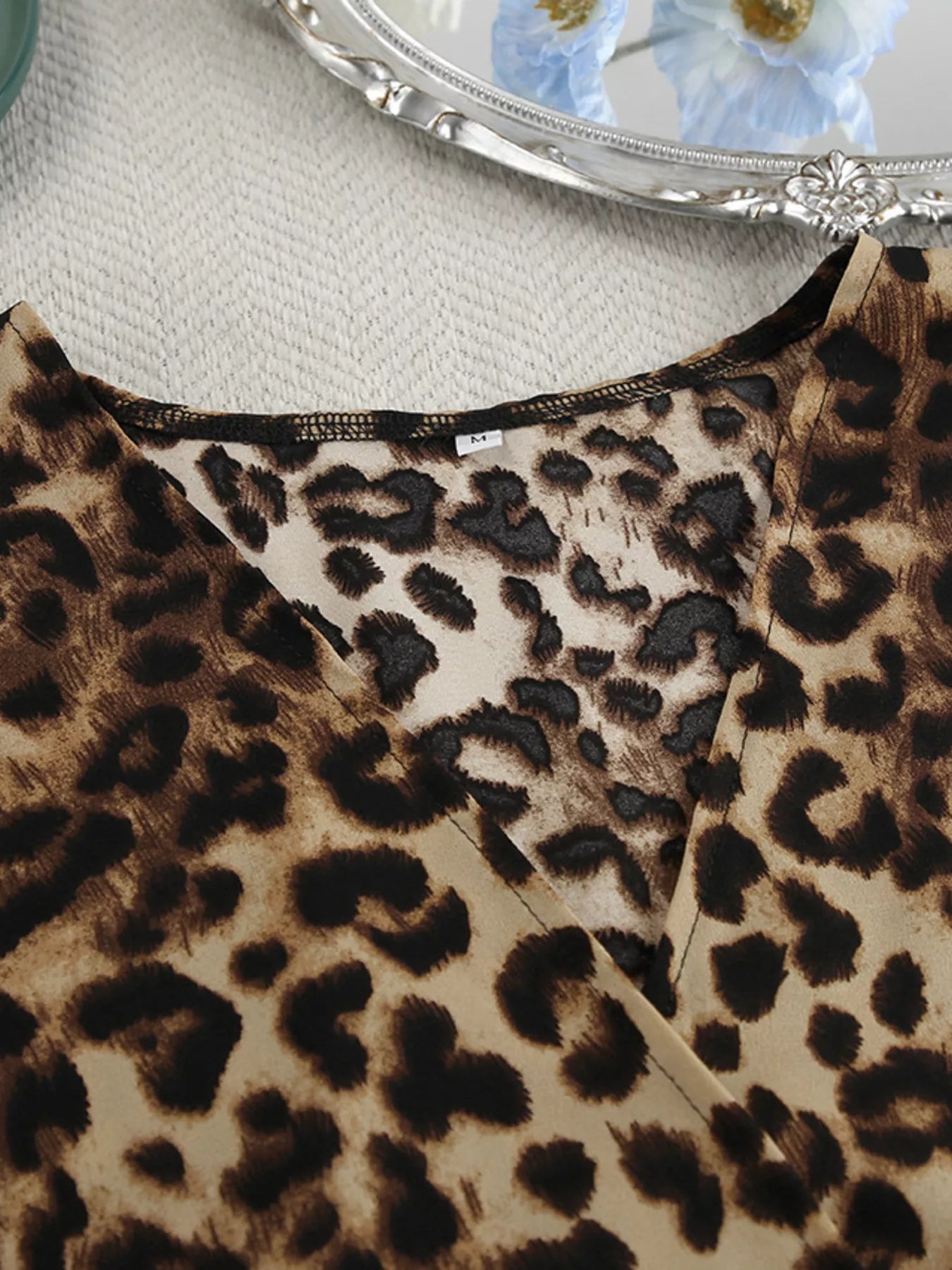 Trendsi Leopard Cardigan and Wide Leg Pants Lounge Set -