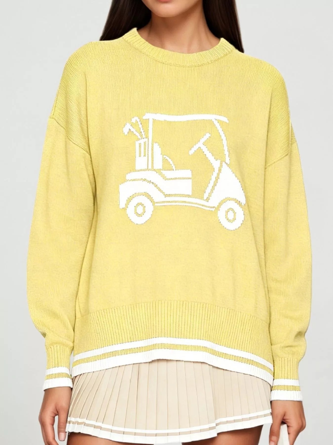 Trendsi Golf Cart Graphic Dropped Shoulder Sweater -