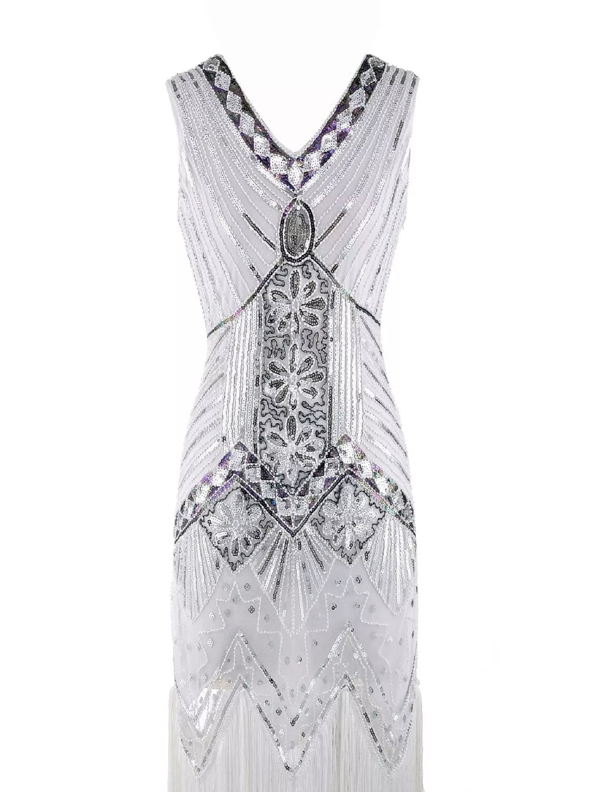 White sequin fringe-hem dress, full dress view