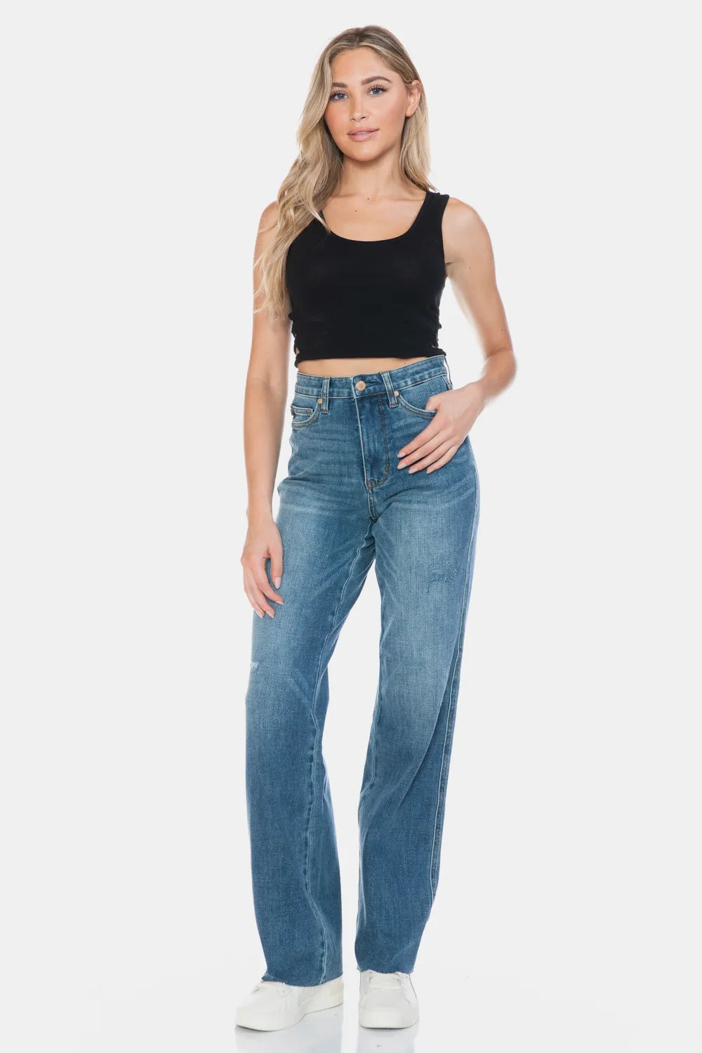 Women's Tummy-Control Straight-Leg Jeans With Raw Hem — product view 10