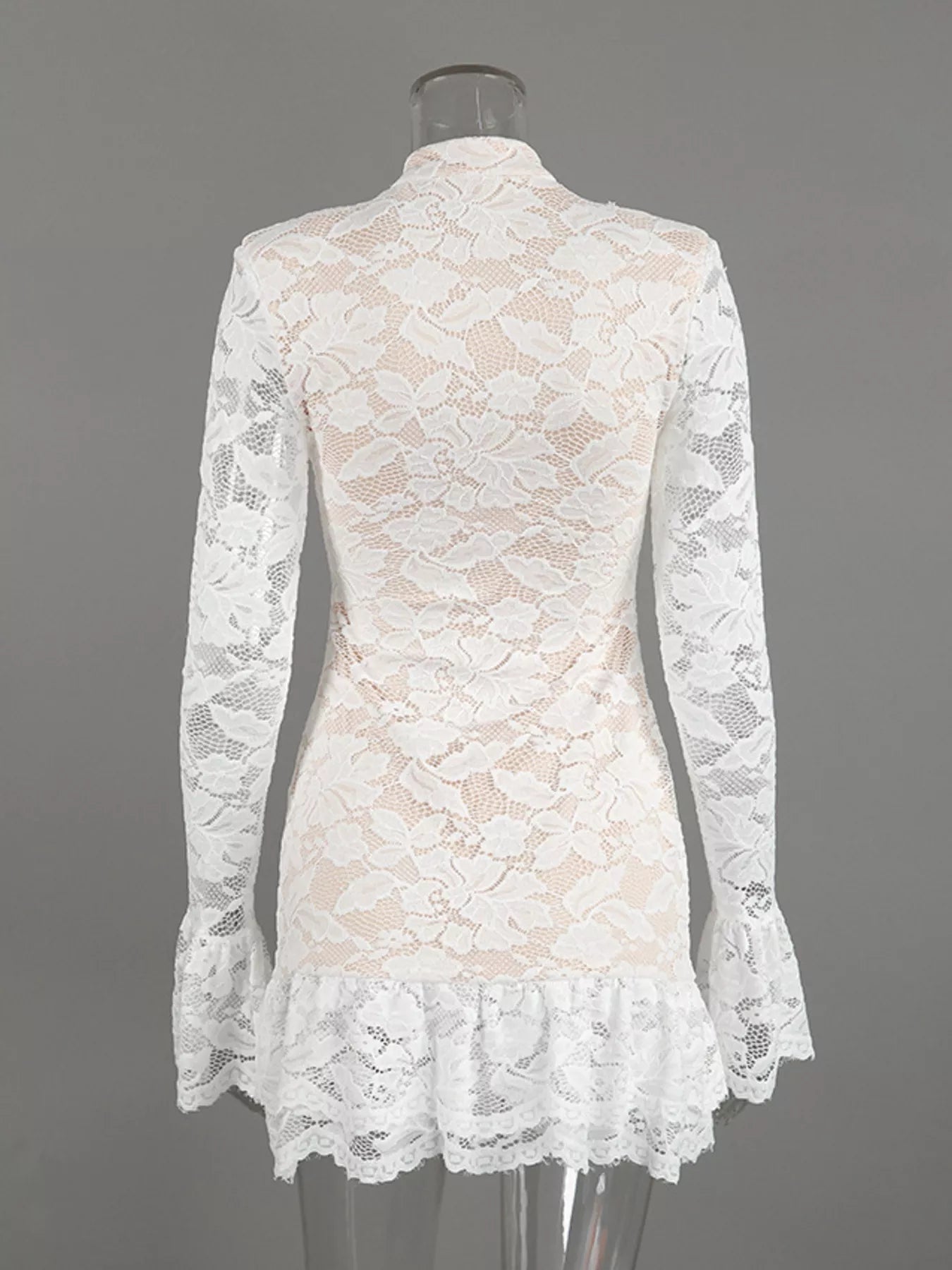 Trendsi Lace Long-Sleeve Ruched Mini Dress -