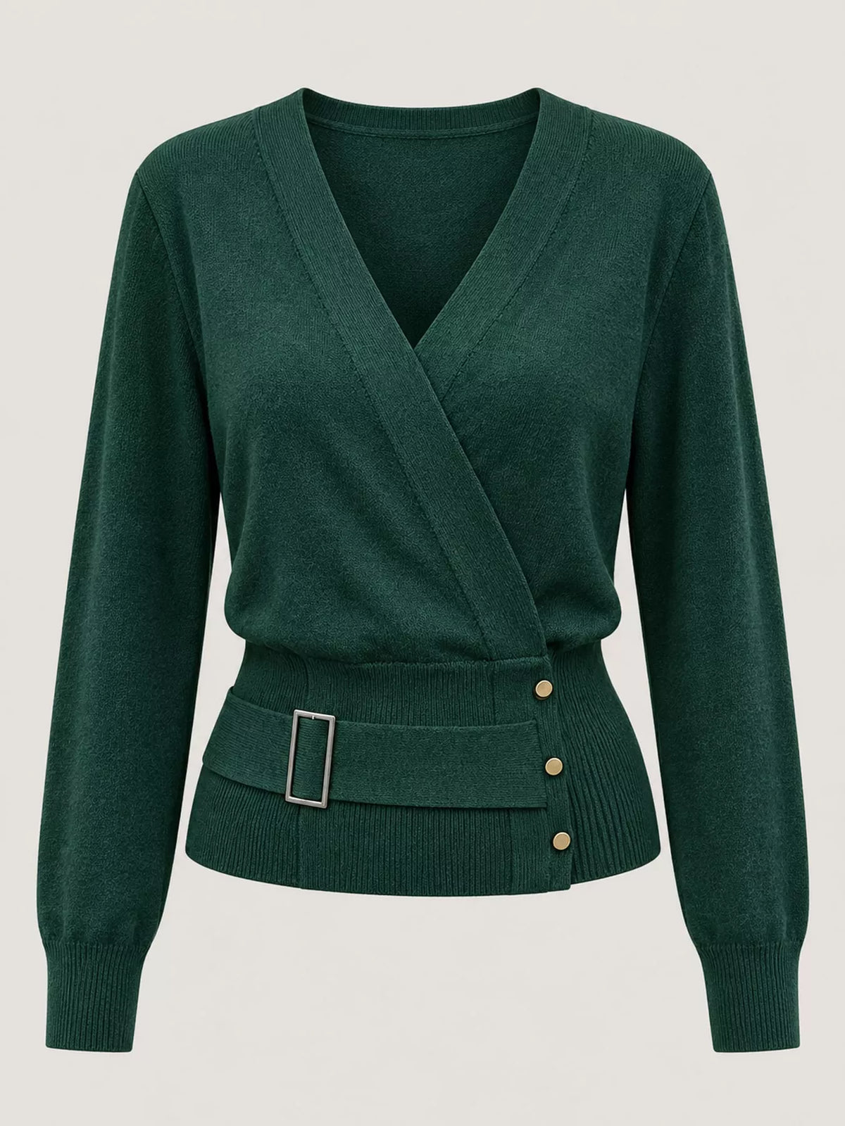 Surplice knit top, green flat lay