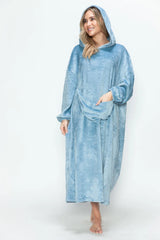 Trendsi Double Take Full Size Pocketed Hooded Midi Lounge Dress -
