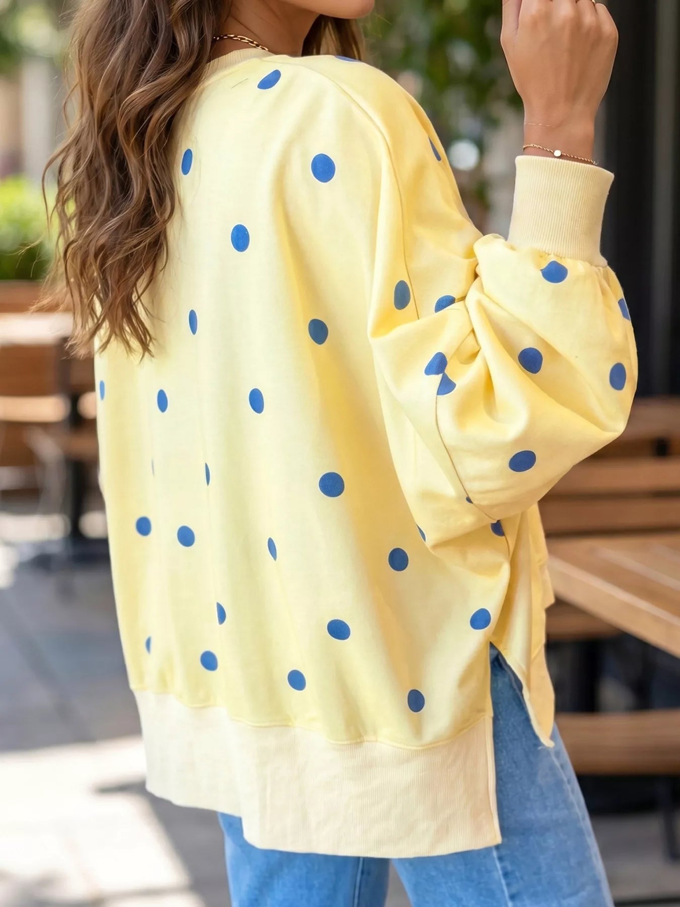 Trendsi Side Slit Polka Dot Oversized Sweatshirt -