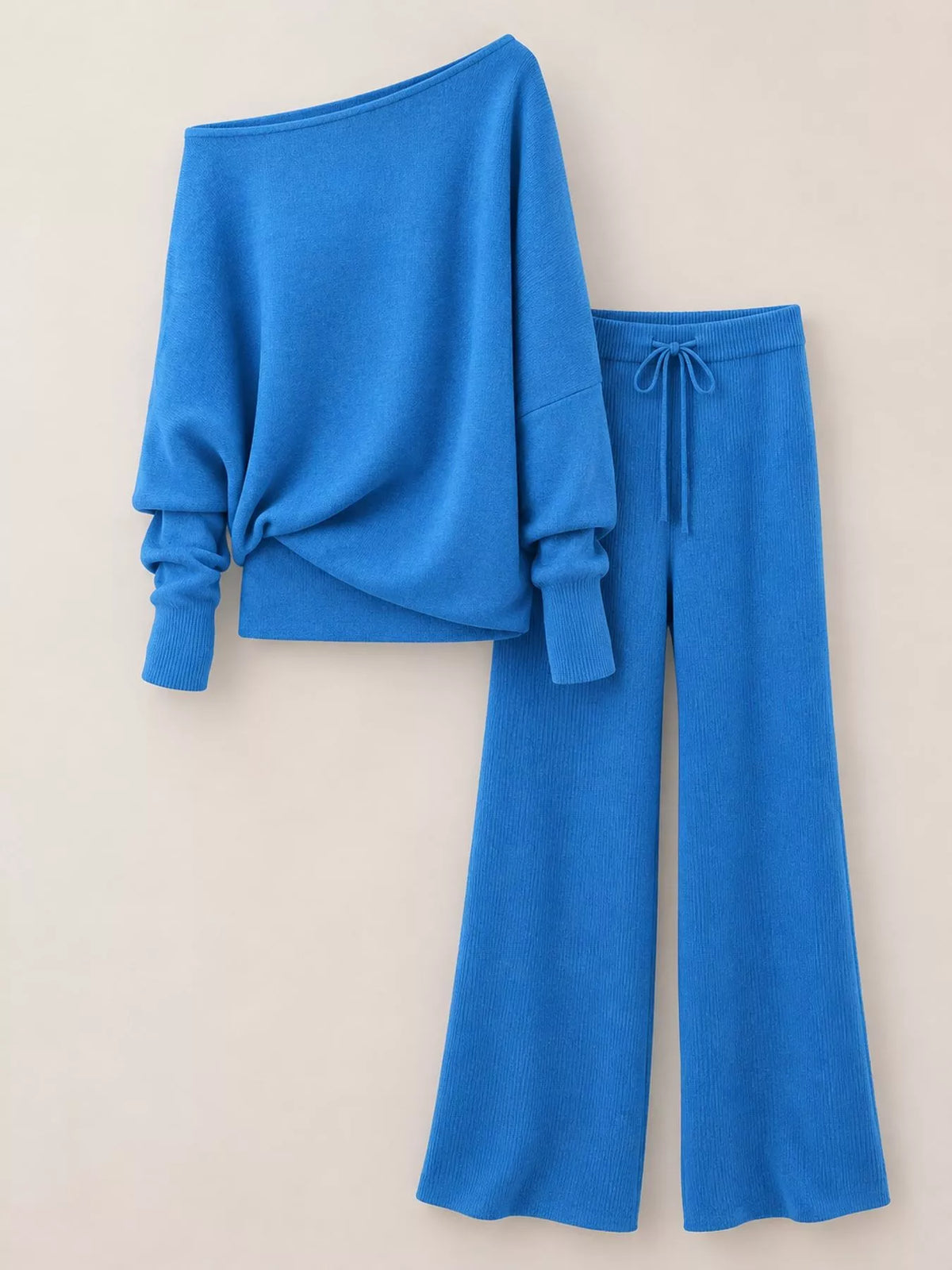 Asymmetric neck long sleeve outfit set, product view