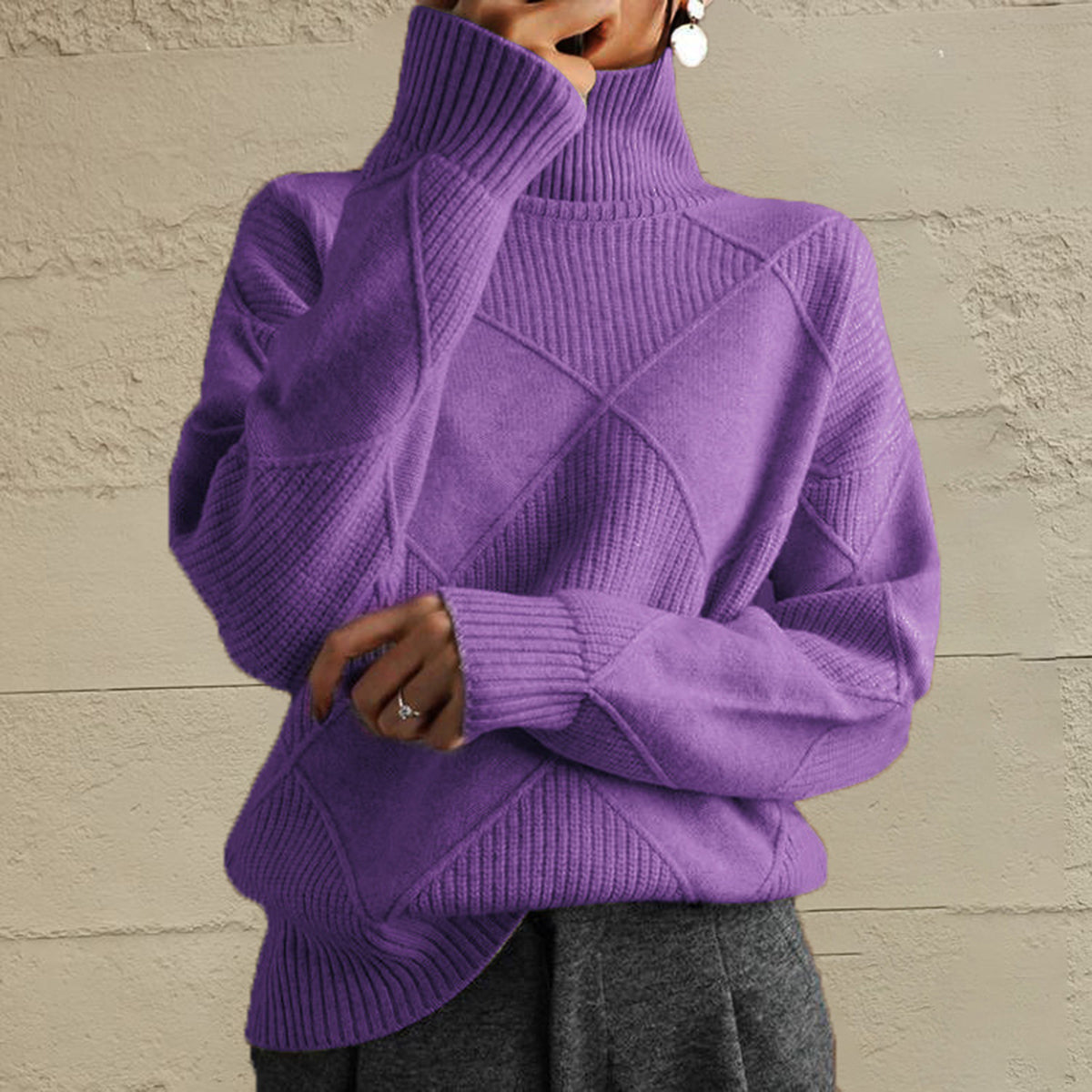 Trendsi Geometric Turtleneck Long Sleeve Sweater -