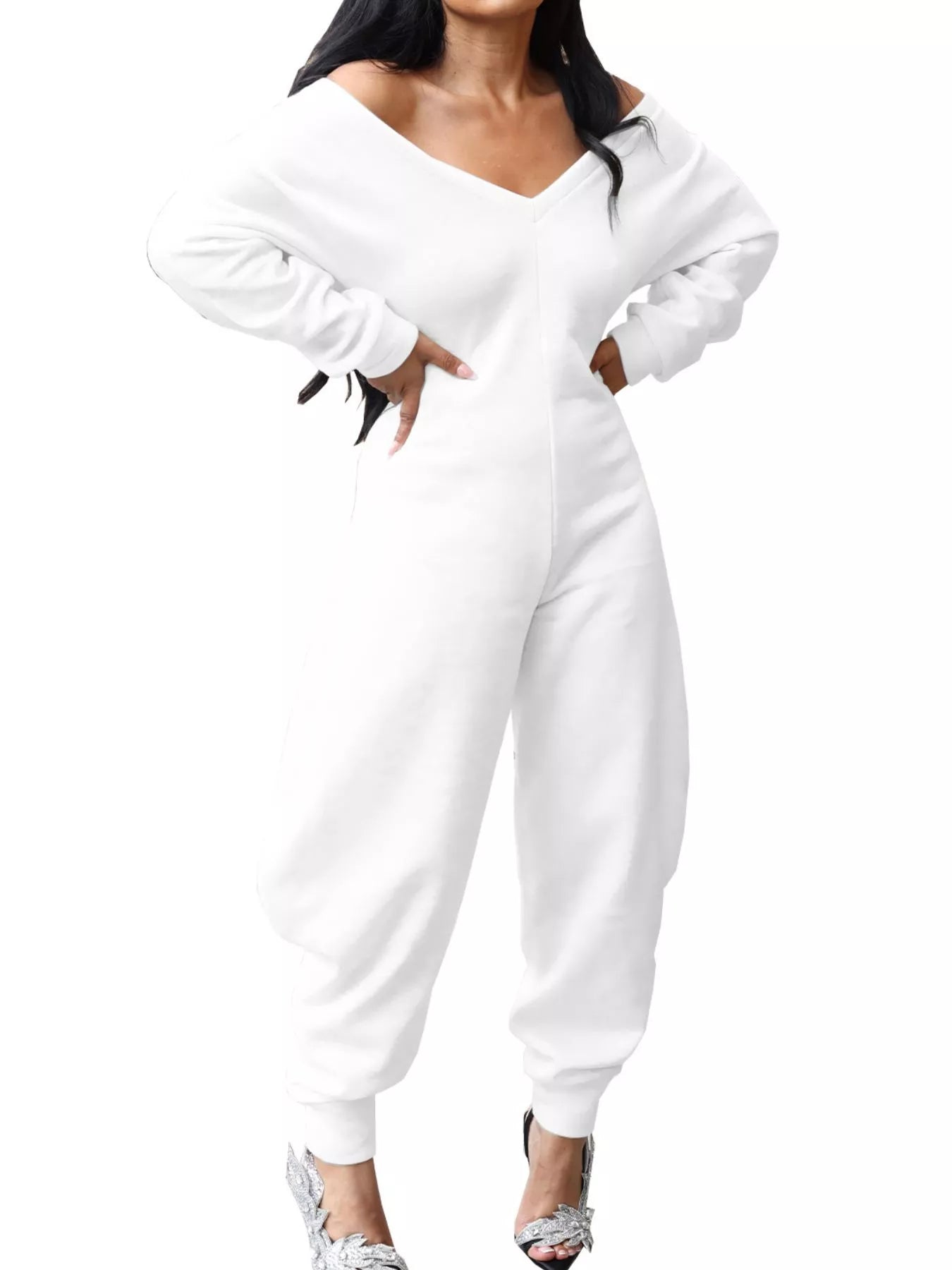 Trendsi Off-Shoulder Long Sleeve Casual Jumpsuit -