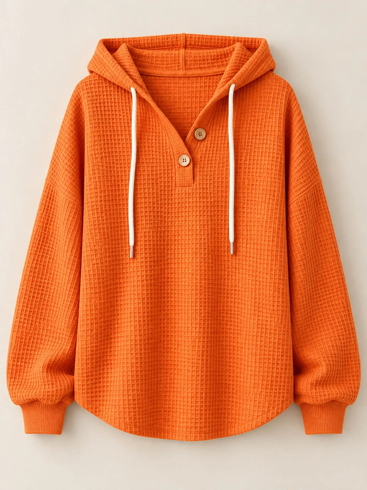 Waffle-knit hoodie, orange flat lay