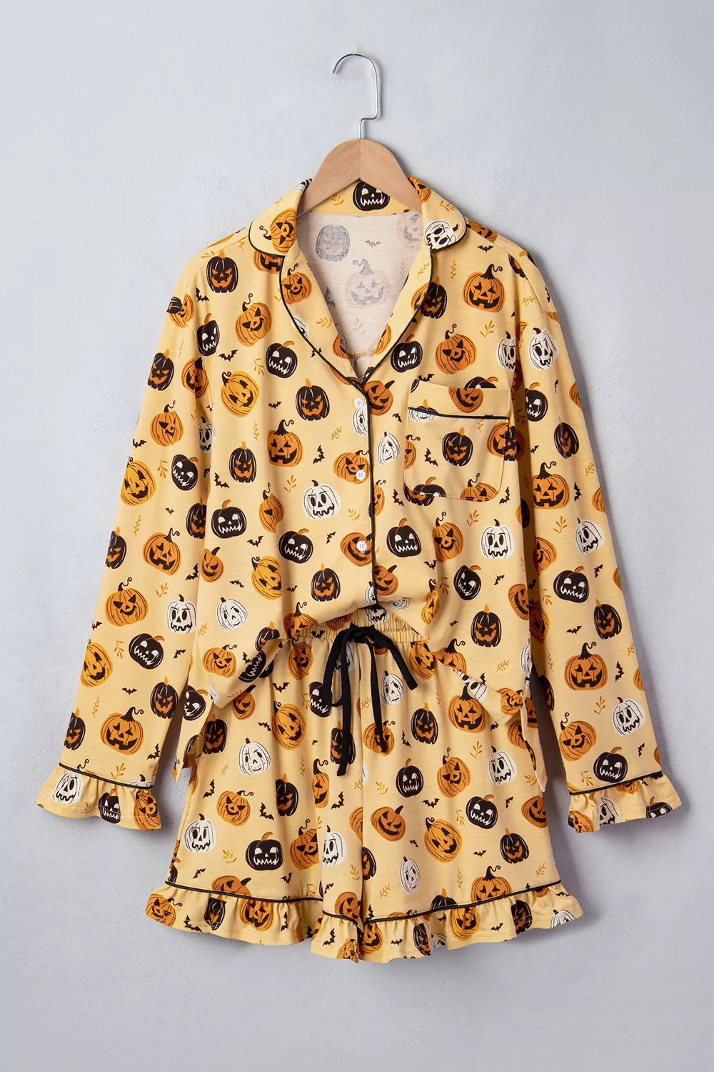 Trendsi Halloween Pumpkin Print Long Sleeve Two Piece Lounge Set -