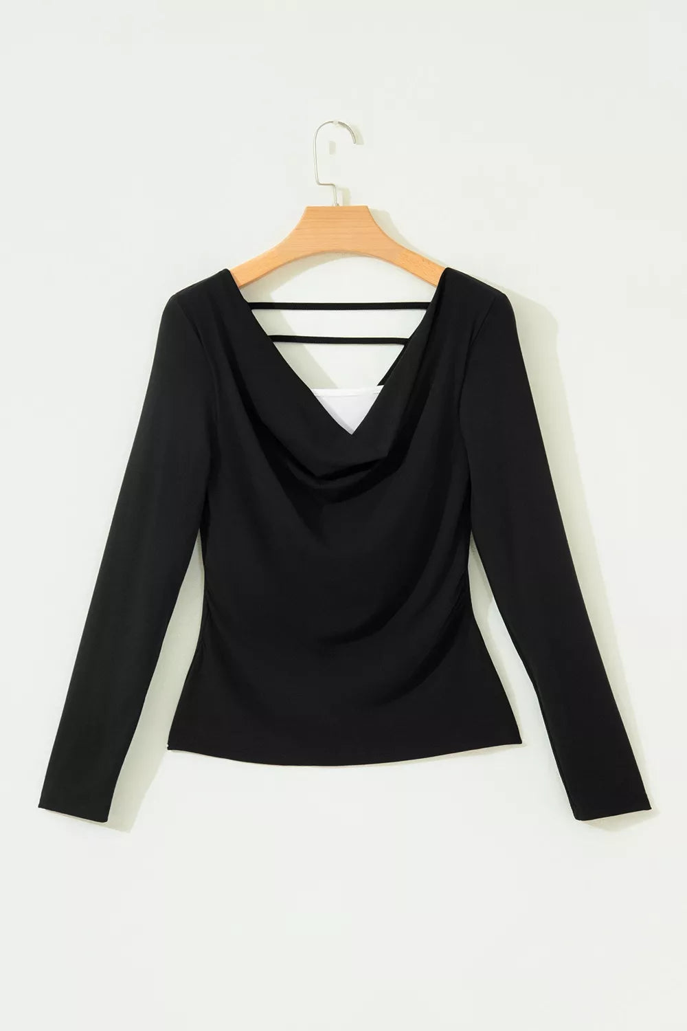 Draped-neck top, black hanging front