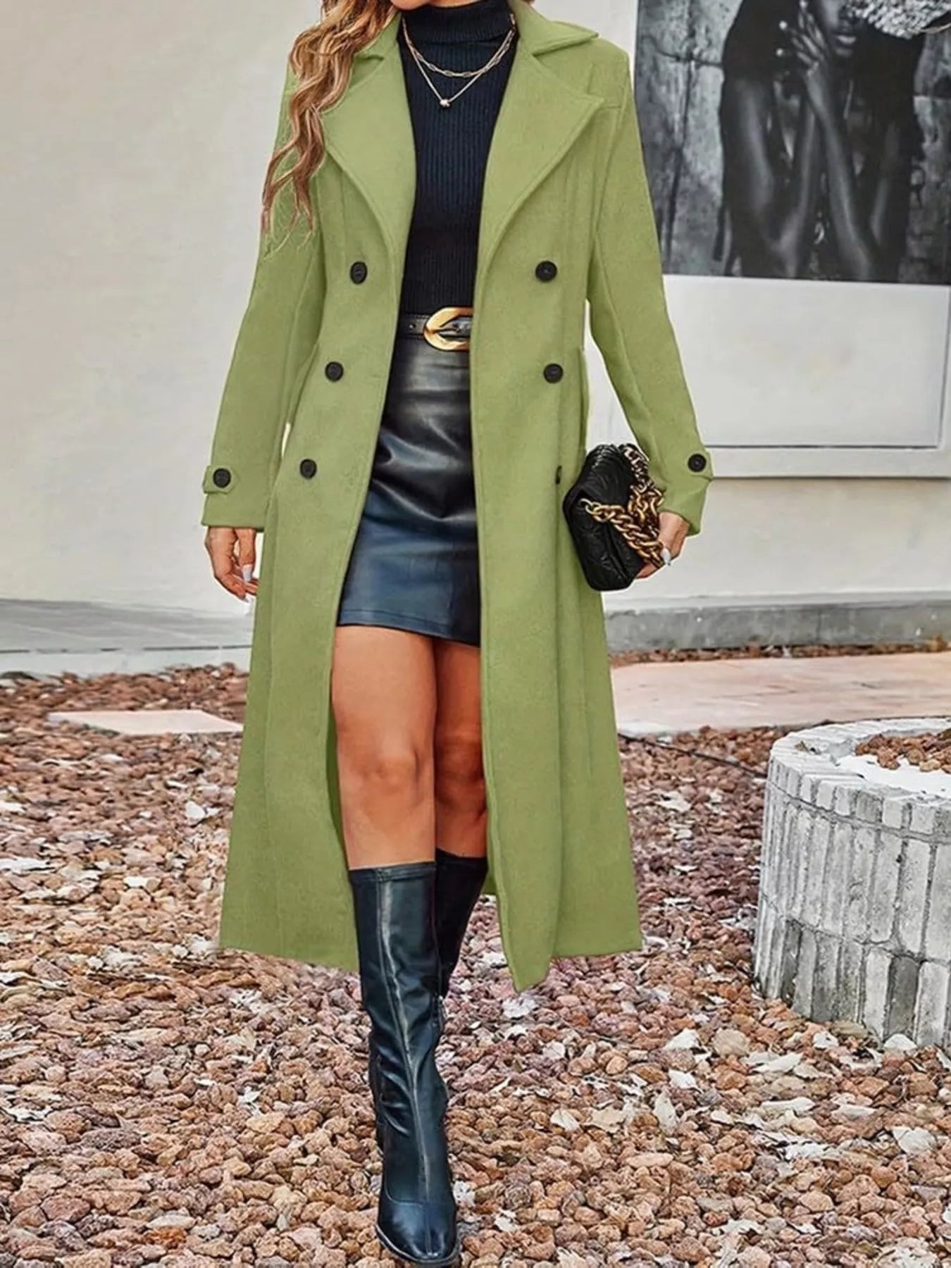 Trendsi Full Size Double-Breasted Longline Trench Coat Plus Size -
