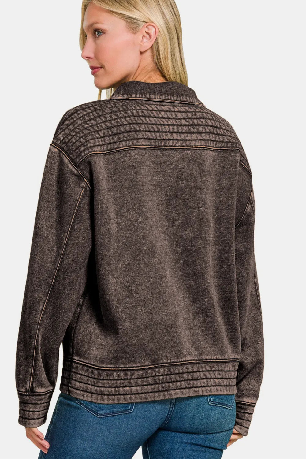 Women's Acid-Washed Cotton-Blend Half-Snap Fleece Sweatshirt — product view 2