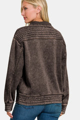 Trendsi Zenana Acid Washed Half Snap Fleece Sweatshirt -