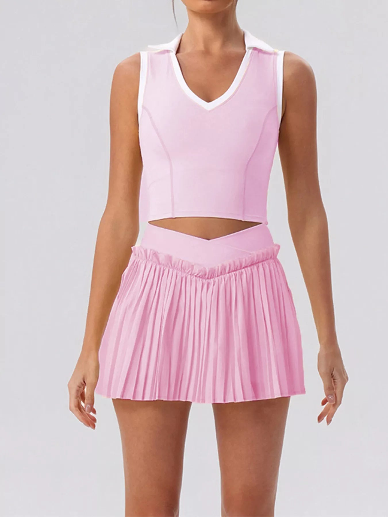 Trendsi Sleeveless Top and Pleated Skirt Active Set -
