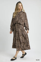 Trendsi Umgee Drawstring Leopard Midi Skirt -