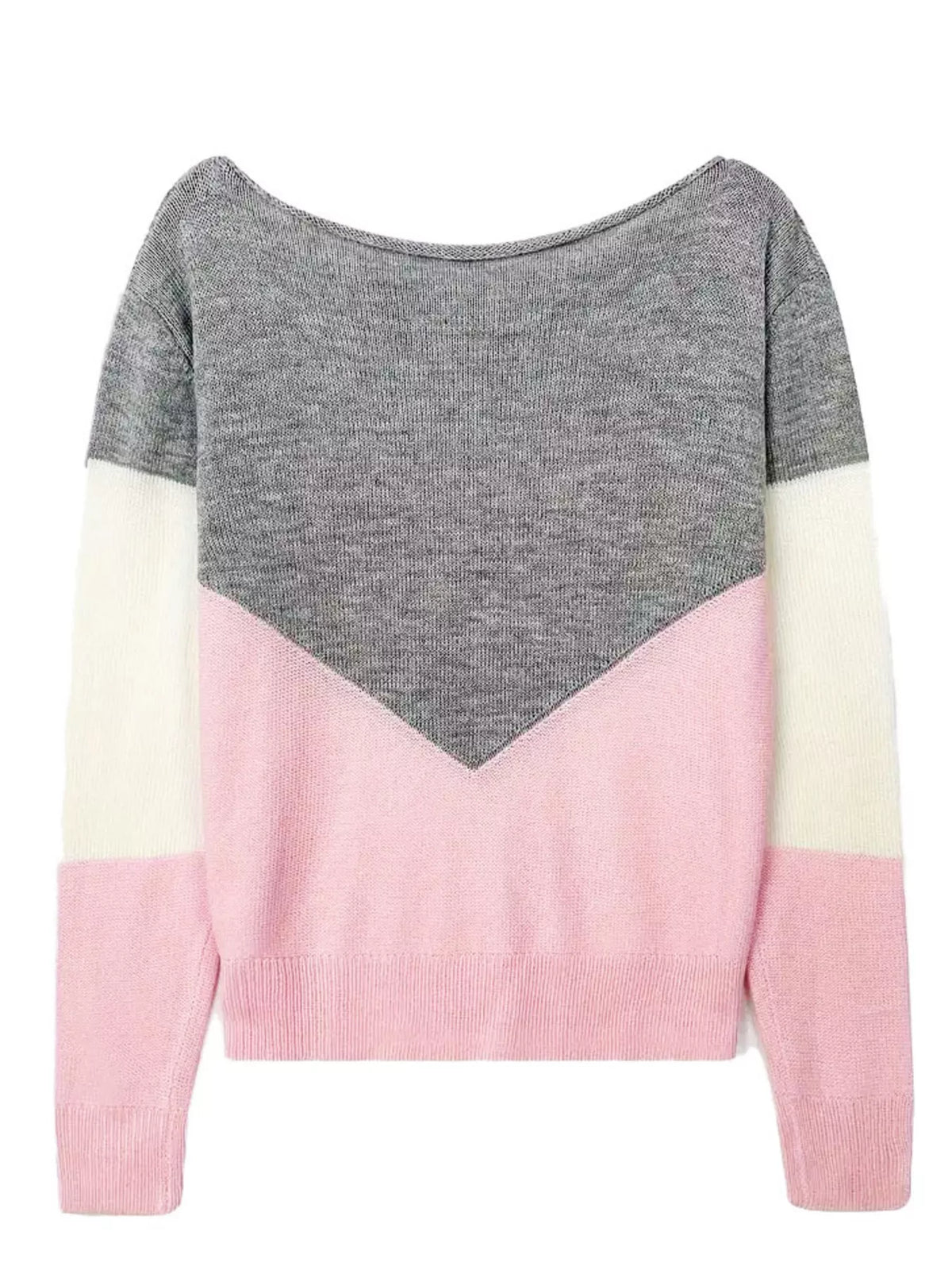 Women's Openwork Color Block Long Sleeve Sweater in Black, alternate view