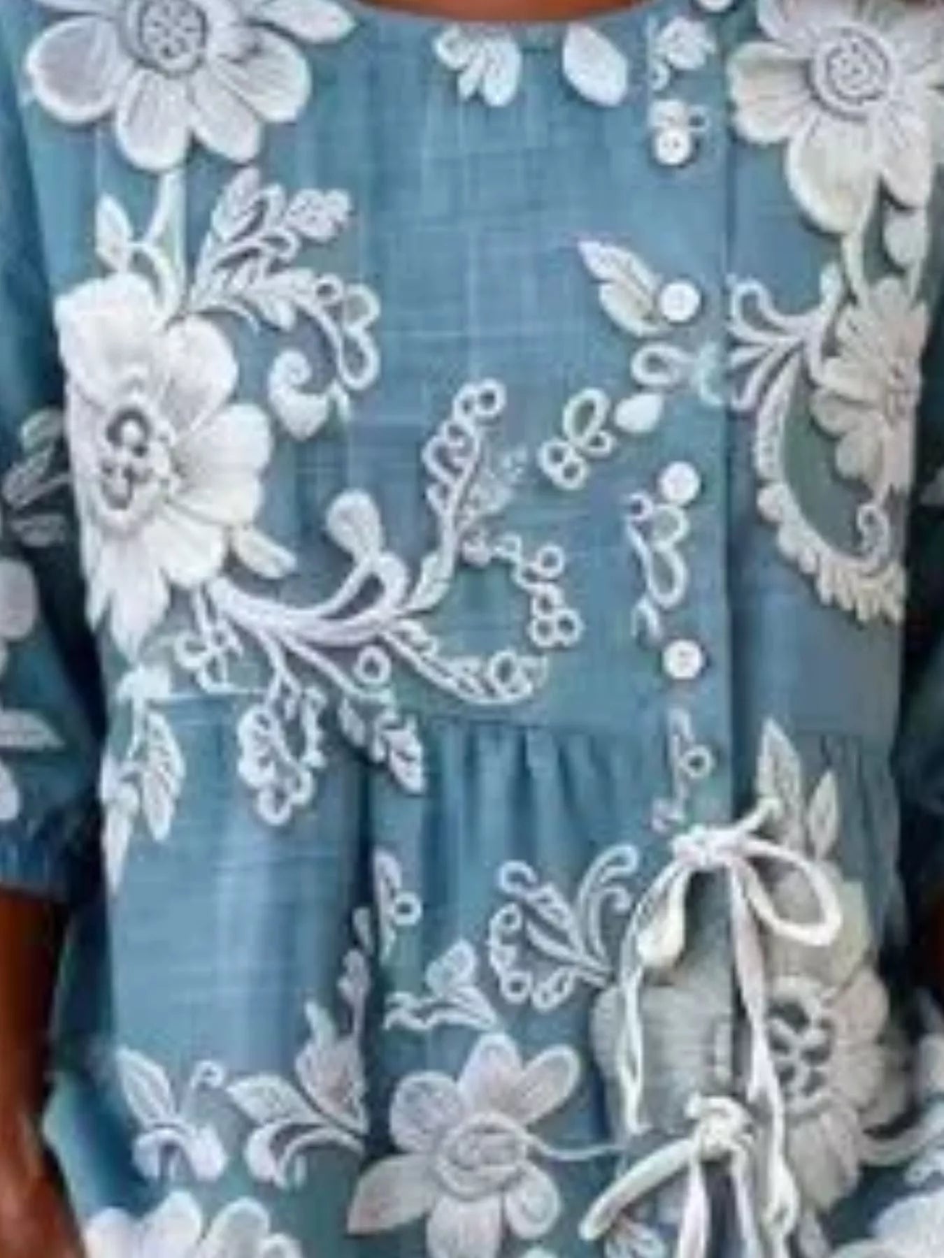Trendsi Full Size Embroidered Floral Tie Front Shirt Plus Size -