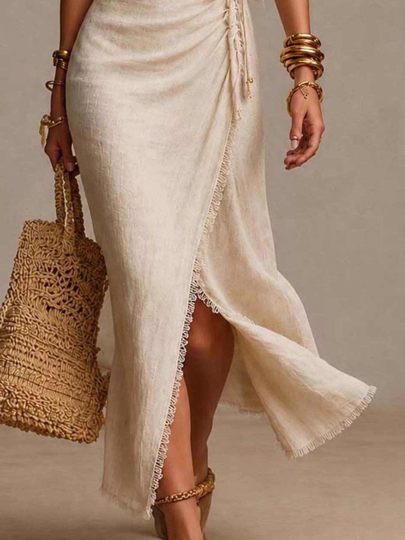 Trendsi Lace-Trimmed Slit Wrap Midi Dress -