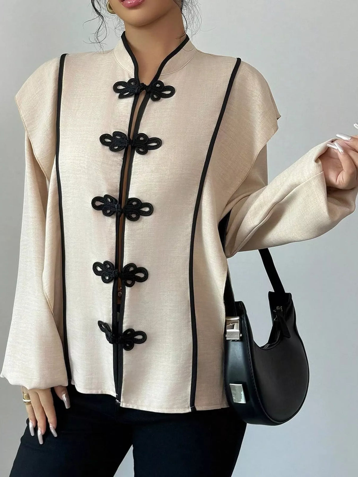 Cream chinese-style mandarin collar blouse