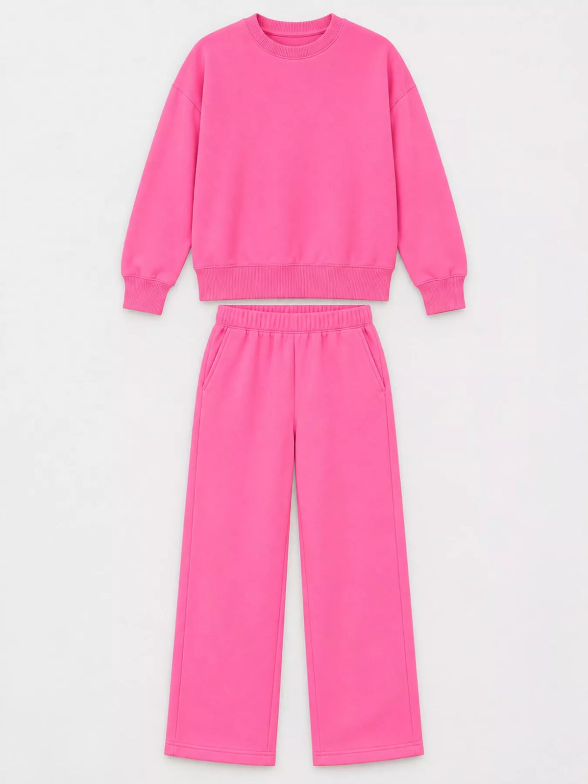 Crewneck Drop Shoulder Sweatshirt and Wide-Leg Pants Set — garment front
