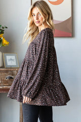Trendsi Heimish Leopard Long Sleeve Tiered Blouse - Shirts