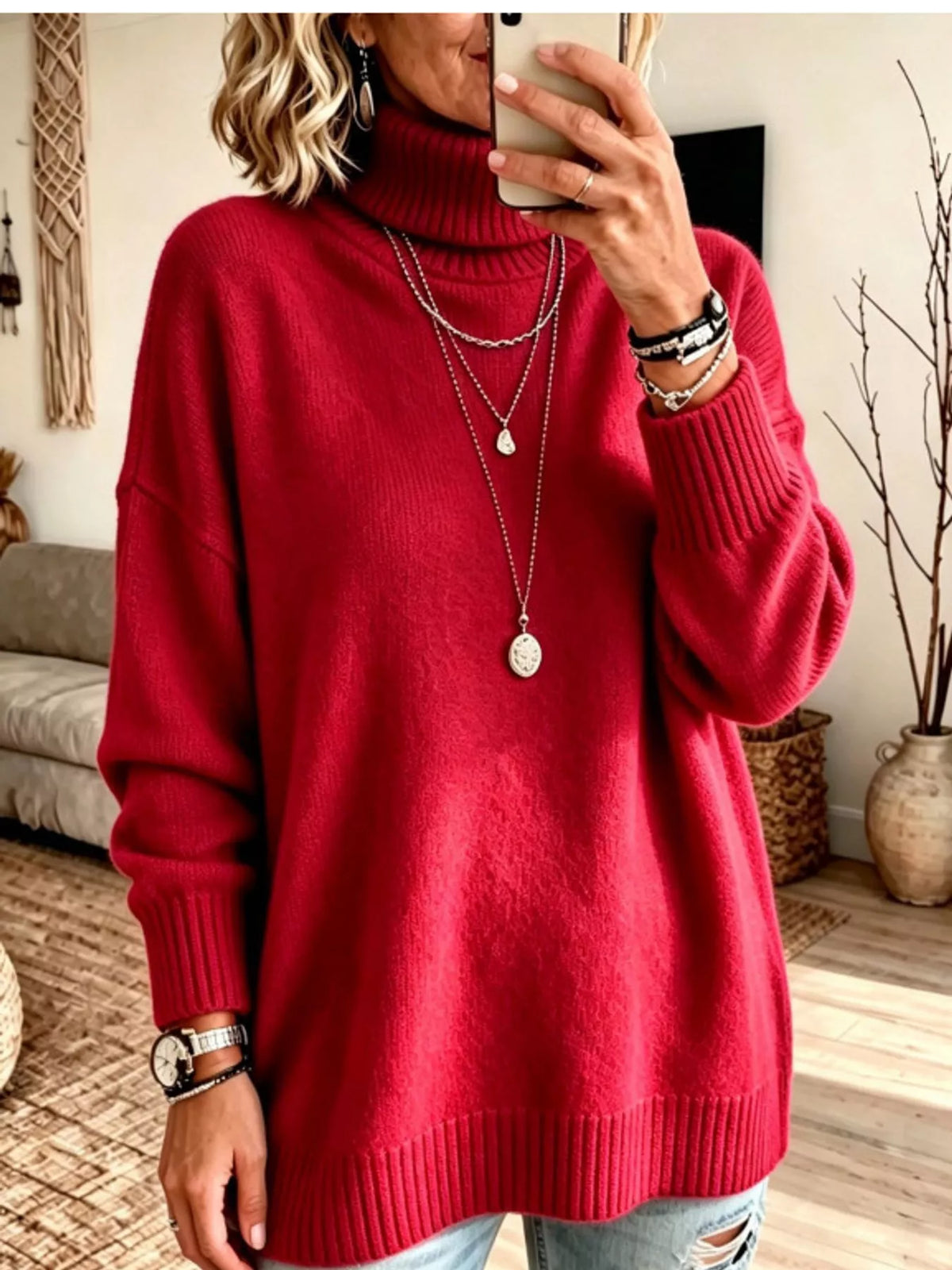 Oversized Turtleneck Pullover Sweater — front view