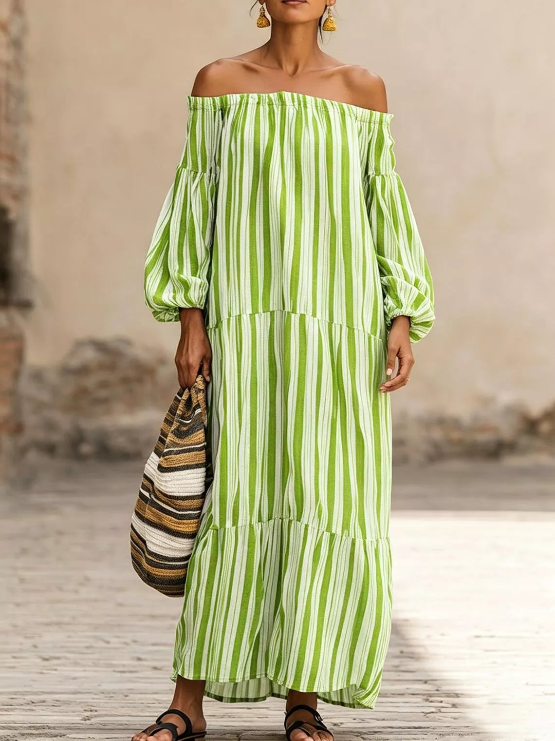 Trendsi Off-Shoulder Striped Maxi Dress -