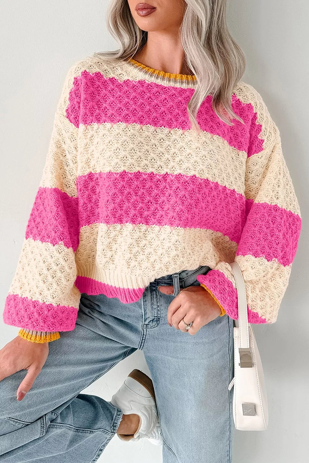 Trendsi Stripe Striped Colorblock Texture Drop Shoulder Sweater -