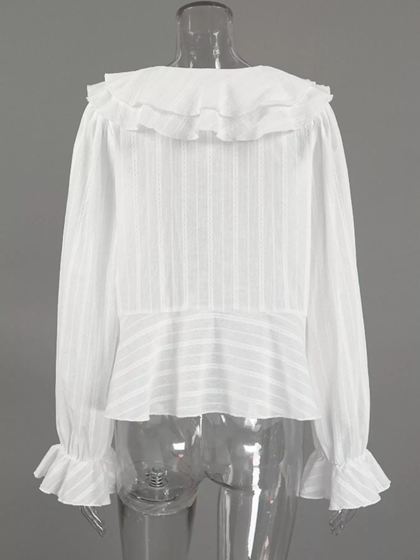 Trendsi Ruffled Striped Flounce Sleeve Blouse -