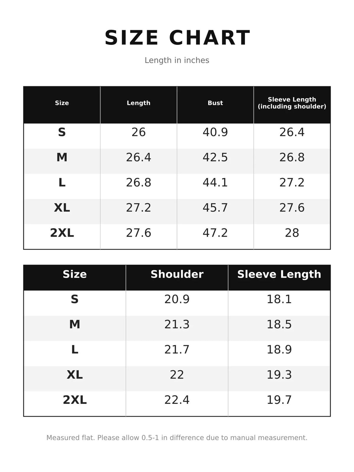 Size chart for washed denim utility jacket