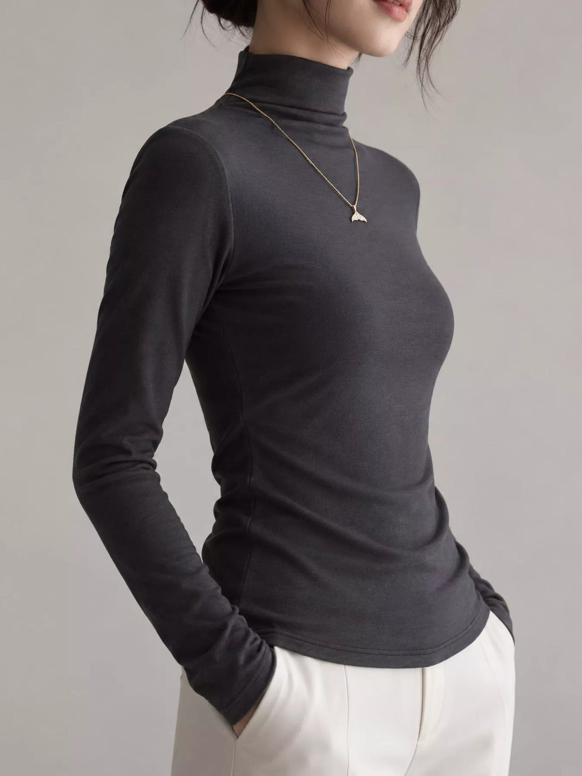 Slim-Fit Mock Neck Long Sleeve T-Shirt — side view