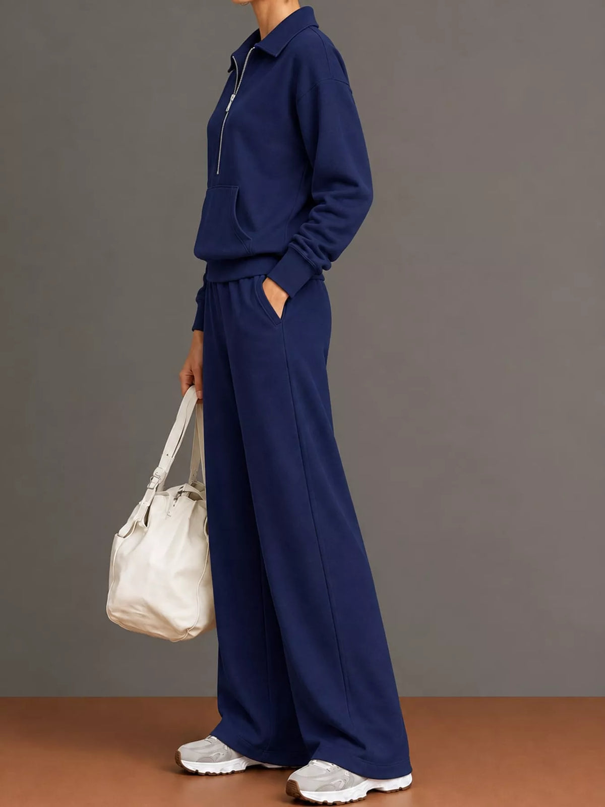 Half Zip Long Sleeve Top and Pants Set — side view