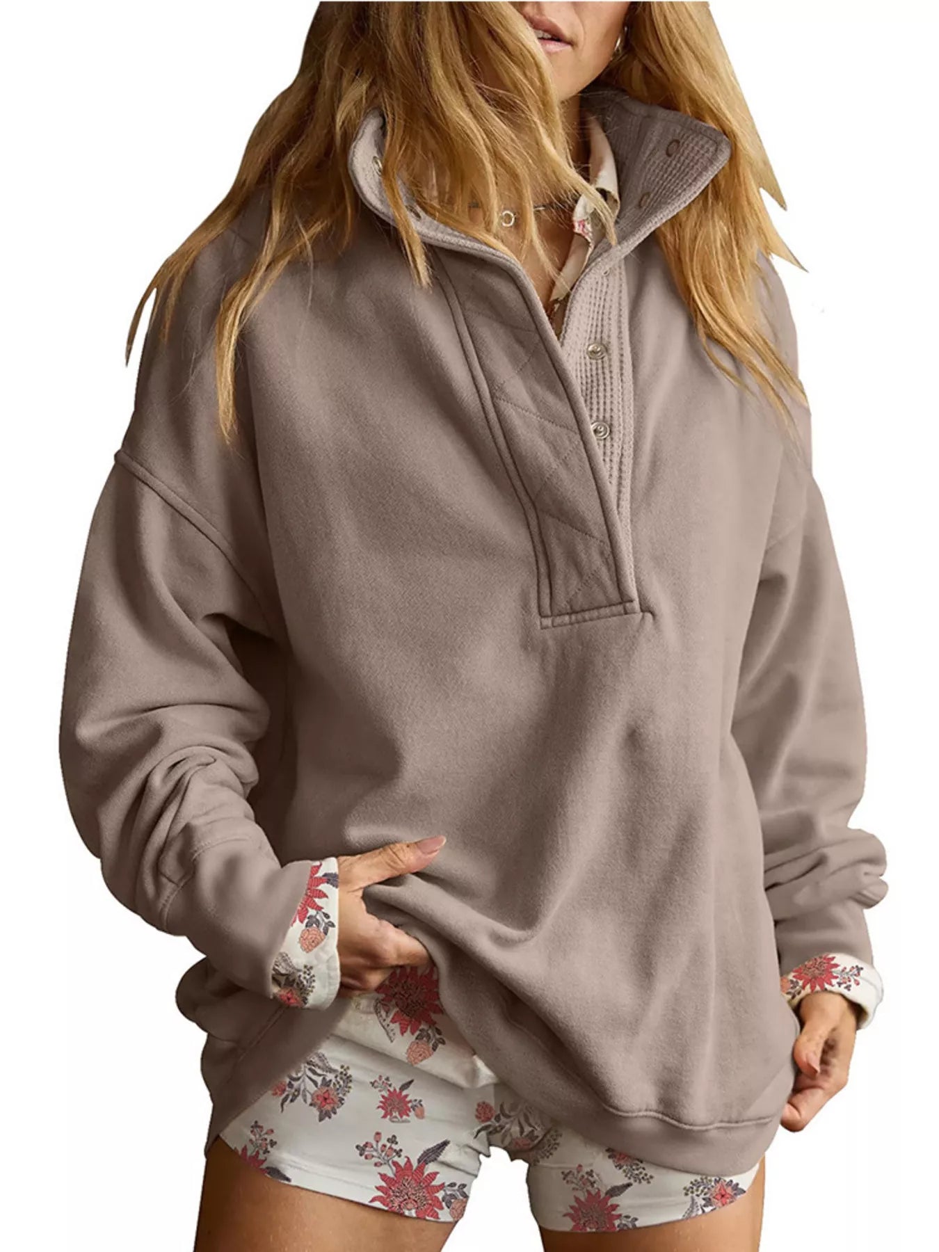 Trendsi Half Snap Dropped Shoulder Sweatshirt -