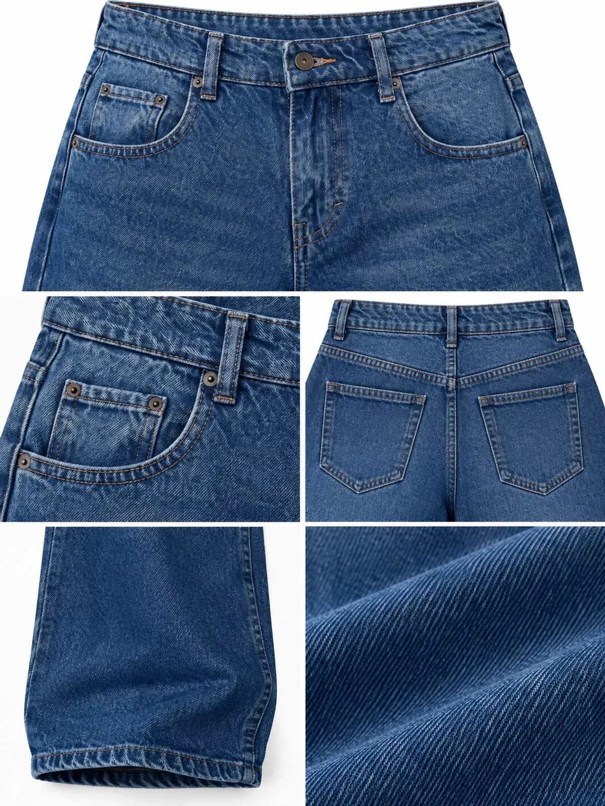 Wide-Leg Vintage Wash Jeans in blue, construction detail