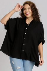 Trendsi Umgee Full Size Linen Blend Button Down Shirt Plus Size - Shirts