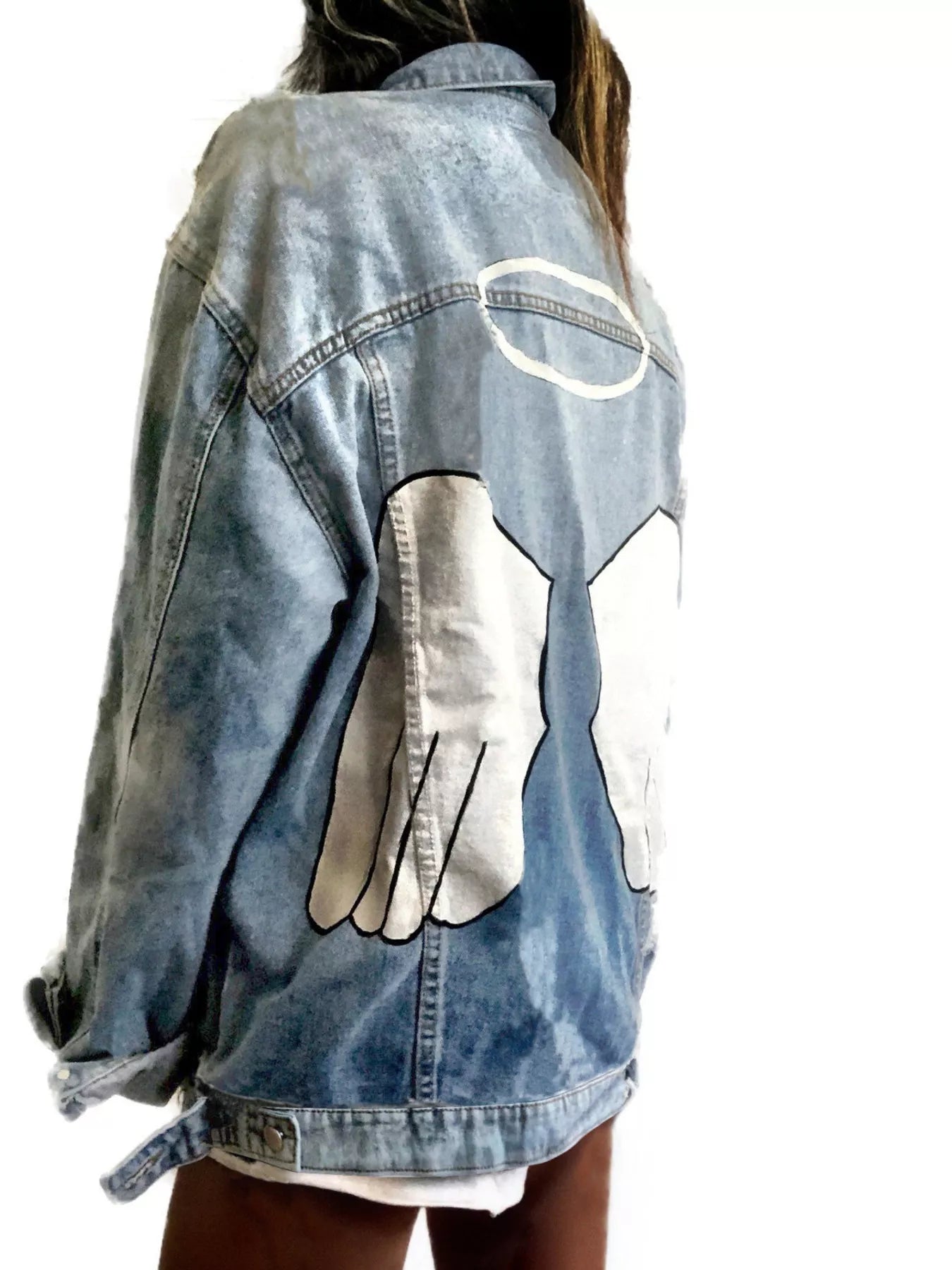 Trendsi Full Size Angel Wings Graphic Back Denim Jacket Plus Size -