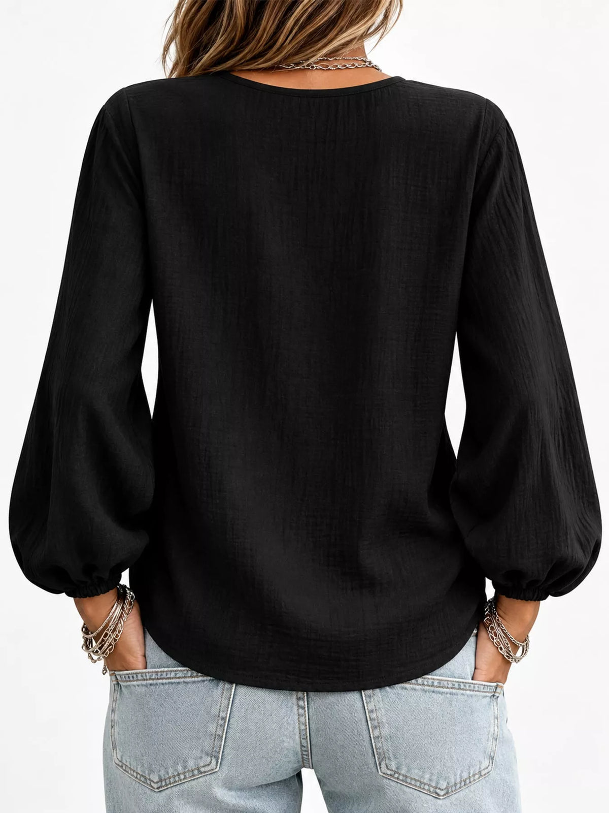 Elastic-cuff blouse, black back